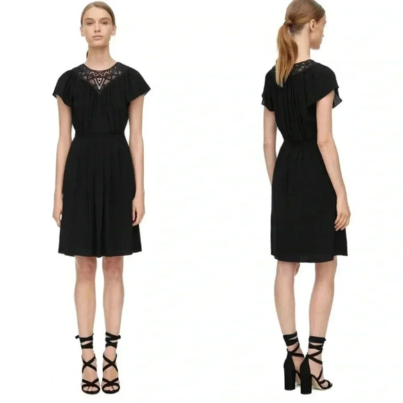 Rebecca Taylor SHORT SLEEVE CREPE AND LACE DRESS SIZE 8 - Picture 1 of 8